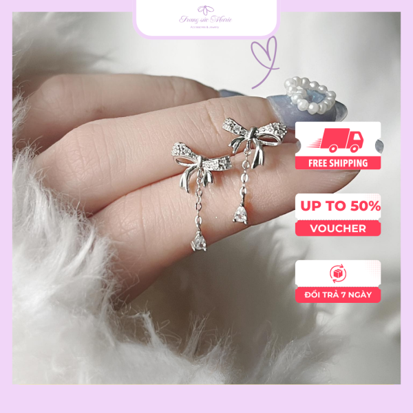 Khuyên tai hình nơ đính đá bạc,bông tai nơ bạc đính đá Trang sức marie - Hình ảnh 4