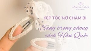 Kẹp tóc mái nơ chấm bi