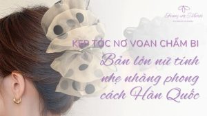 Kẹp tóc nơ voan chấm bi