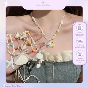 Vòng cổ dây sáp thêu charm vò sỏ xinh đẹp