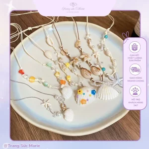 Vòng cổ dây sáp thêu charm vỏ sò hottrend