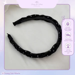 Băng đô chấm bi hạt cườm màu đen