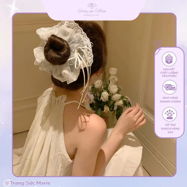Dây buộc tóc nơ màu trắng xinh yêu