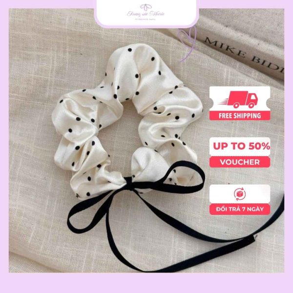 Scrunchies búi tóc chấm bi dây